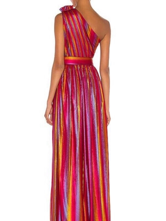 retrofête Multicolor Striped One-Shoulder Sleeveless Belted Maxi Dress Size XL - Picture 10 of 11